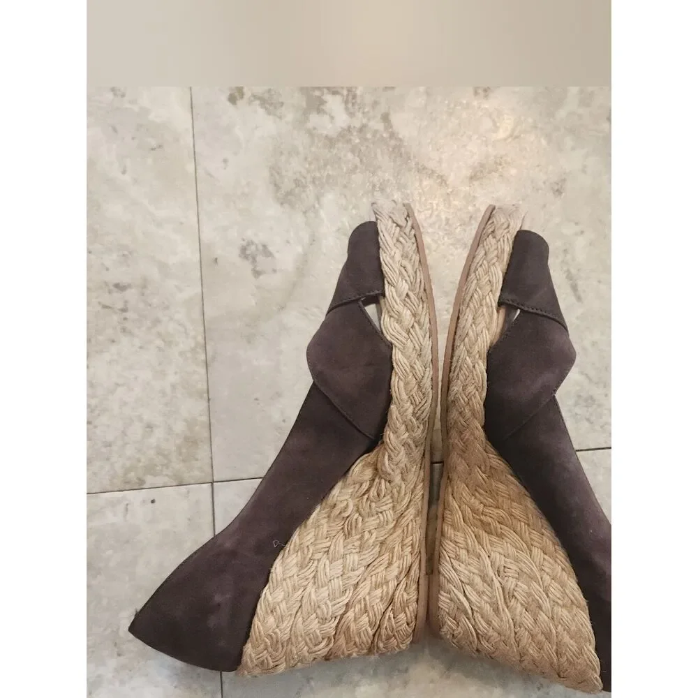 Michael Kors Brown Leather suede & Insole braided wedge heel sandal